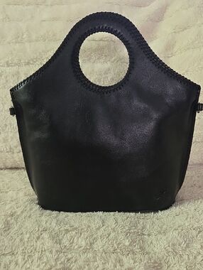 Patricia Nash Black Leather Round-Handle Tote